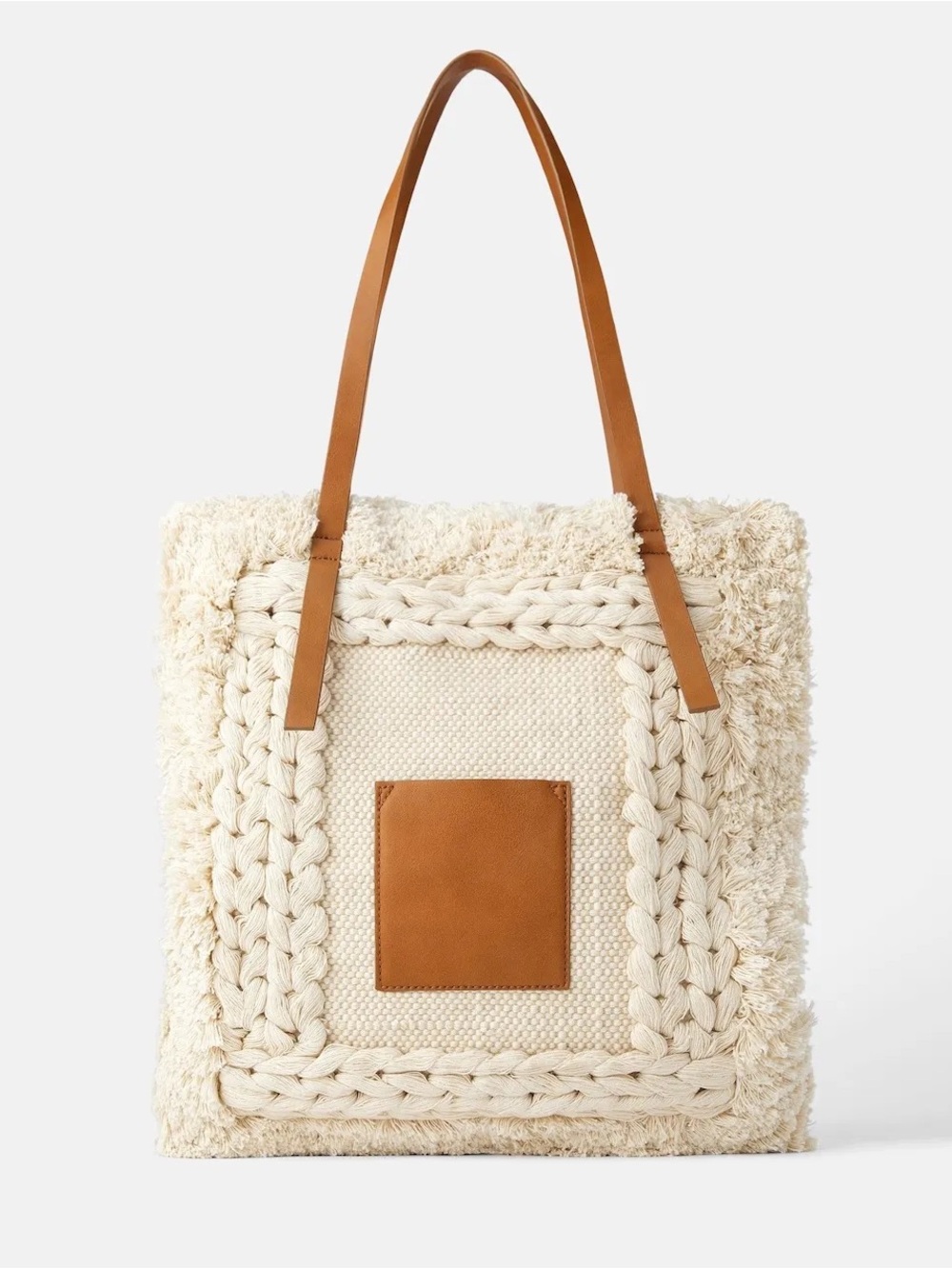 Zara Woven Fringe Tote Bag – Cream & Cognac Brown – Boho Coastal Chic